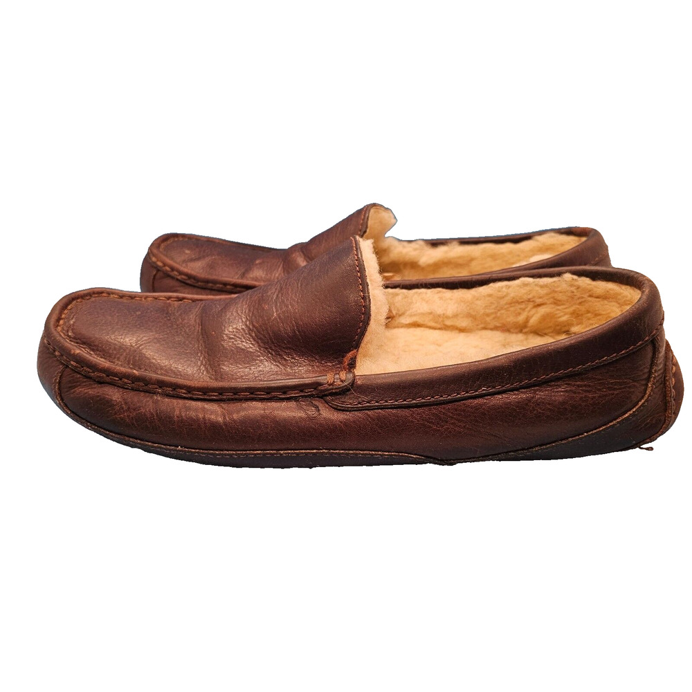 UGG Ascot Pebbled Leather Sheepskin Lined Slipper Moccasins Shoes‎ Mens 12